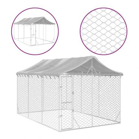 Outdoor Dog Kennel with Roof Silver 3x4.5x2.5 m Galvanised Steel