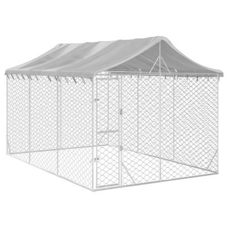 Outdoor Dog Kennel with Roof Silver 3x4.5x2.5 m Galvanised Steel