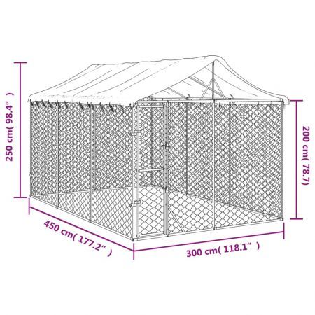 Outdoor Dog Kennel with Roof Silver 3x4.5x2.5 m Galvanised Steel