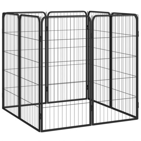 8-Panel Dog Playpen Black 50x100 cm Powder-coated Steel