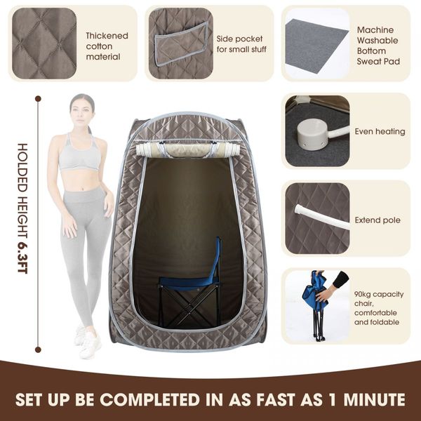 Sauna Steam Tent Foldable Steamer Heating Slimming Skin Spa Box Portable Room With Chair Remote Control Indoor