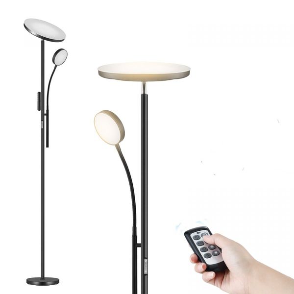 LED Floor Lamp Reading Lights 2 Heads Standing Minimalist Arc Adjustable Touch Remote Control for Bedroom