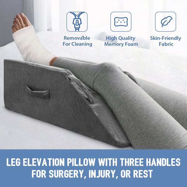 Leg Elevation Pillow Bed Wedge Foam Contour Ergonomic Support Cushion Rest Raiser with Cover Handles