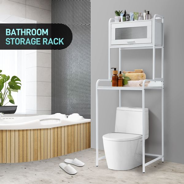 Toilet Shelf Freestanding Organiser Storage Cabinet Bathroom Shampoo Holder Over Washer Laundry Washing Machine Organisation