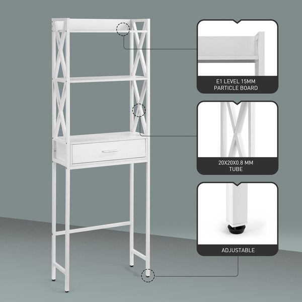 Toilet Storage Shelf Freestanding Bathroom Holder Organiser Adjustable Rack Cabinet Over Washer Washing Machine Organisation