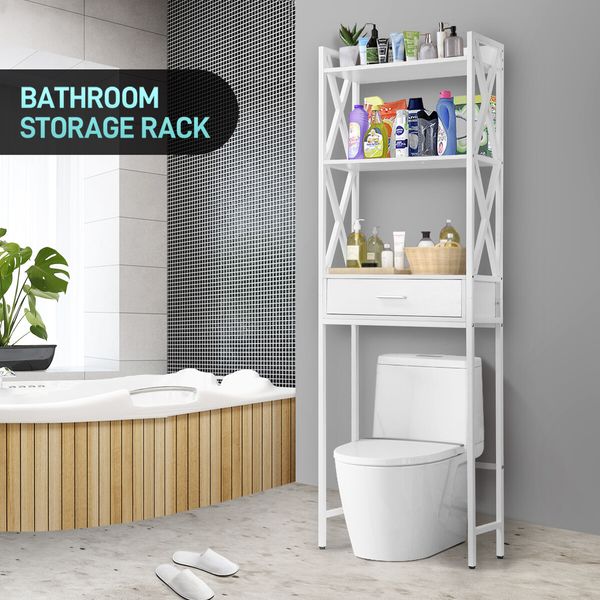 Toilet Storage Shelf Freestanding Bathroom Holder Organiser Adjustable Rack Cabinet Over Washer Washing Machine Organisation