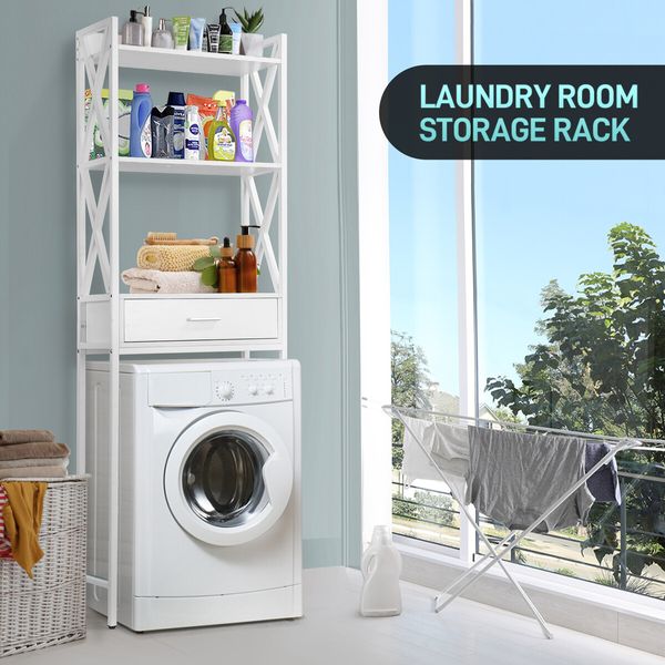 Toilet Storage Shelf Freestanding Bathroom Holder Organiser Adjustable Rack Cabinet Over Washer Washing Machine Organisation