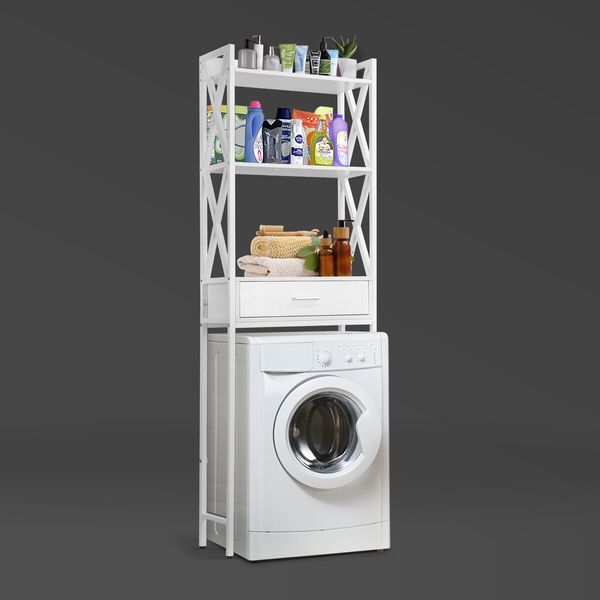 Toilet Storage Shelf Freestanding Bathroom Holder Organiser Adjustable Rack Cabinet Over Washer Washing Machine Organisation