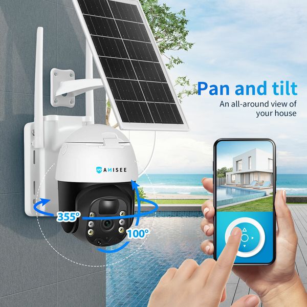 Solar Security Camera Wireless Outdoor CCTV WiFi Home Surveillance System 4MP PTZ Remote 2 Way Audio Color Night Vision