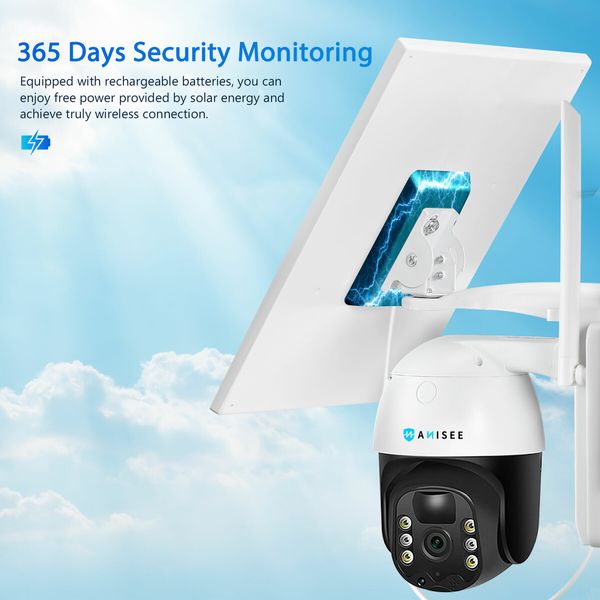 Solar Security Camera Wireless Outdoor CCTV WiFi Home Surveillance System 4MP PTZ Remote 2 Way Audio Color Night Vision