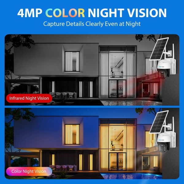 Solar Security Camera Wireless Outdoor CCTV WiFi Home Surveillance System 4MP PTZ Remote 2 Way Audio Color Night Vision