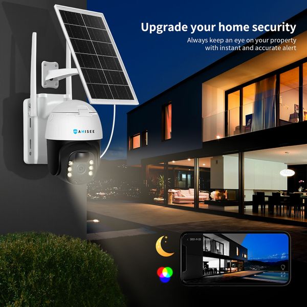 Solar Security Camera Wireless Outdoor CCTV WiFi Home Surveillance System 4MP PTZ Remote 2 Way Audio Color Night Vision