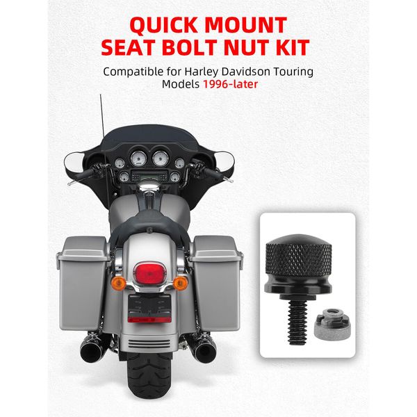 Black Aluminium Seat Bolt Screw Nut Mount Kit Compatible for Harley Davidson Touring Sportster Softail Dyna 1996-2024