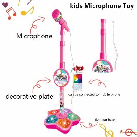 Kids Microphone with Stand Karaoke Song Music Instrument Toys Brain-Training Educational Toy Birthday Gift Color Blue