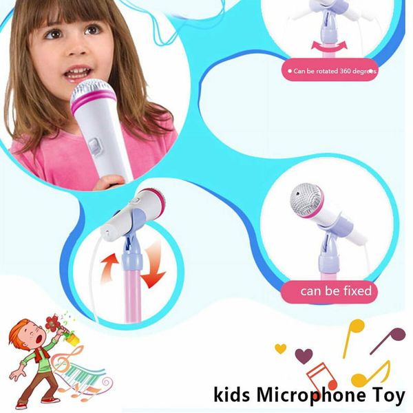 Kids Microphone with Stand Karaoke Song Music Instrument Toys Brain-Training Educational Toy Birthday Gift Color Blue