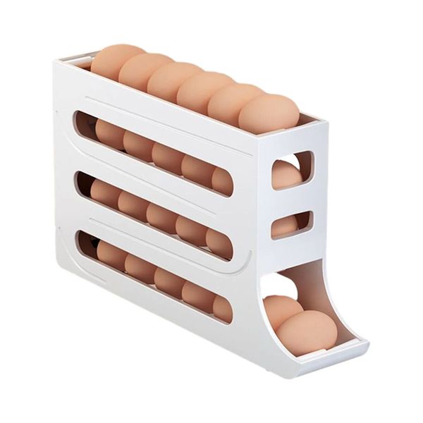 Refrigerator Egg Storage Box Automatic Rolling Rack for Large Capacity Egg Holder Color White