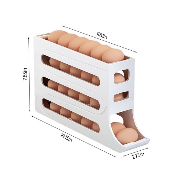 Refrigerator Egg Storage Box Automatic Rolling Rack for Large Capacity Egg Holder Color White