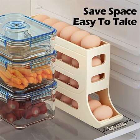 Refrigerator Egg Storage Box Automatic Rolling Rack for Large Capacity Egg Holder Color White