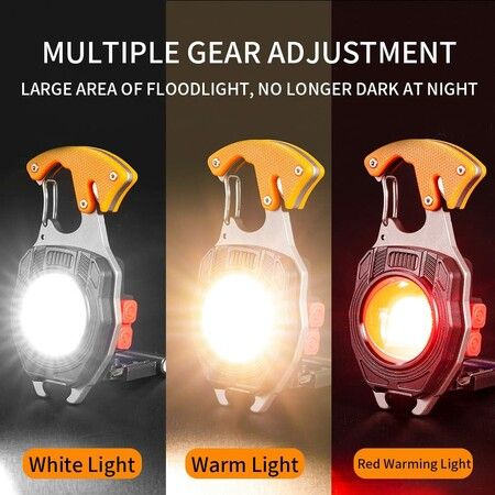 LED Small Flashlight Multitool,Rechargeable Keychain Light,COB Multi-Function Mini Work Light,500 Lumens,7 Lighting Modes with Electric Lighter,Seat Belt Cutter,Screwdriver,Whistle (Orange)