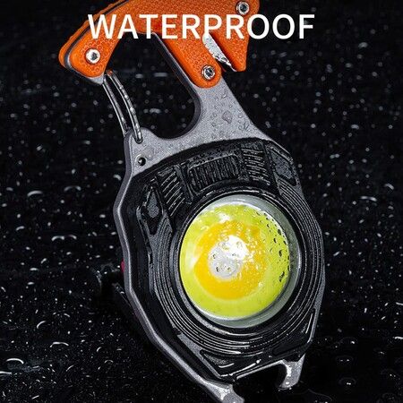 LED Small Flashlight Multitool,Rechargeable Keychain Light,COB Multi-Function Mini Work Light,500 Lumens,7 Lighting Modes with Electric Lighter,Seat Belt Cutter,Screwdriver,Whistle (Orange)