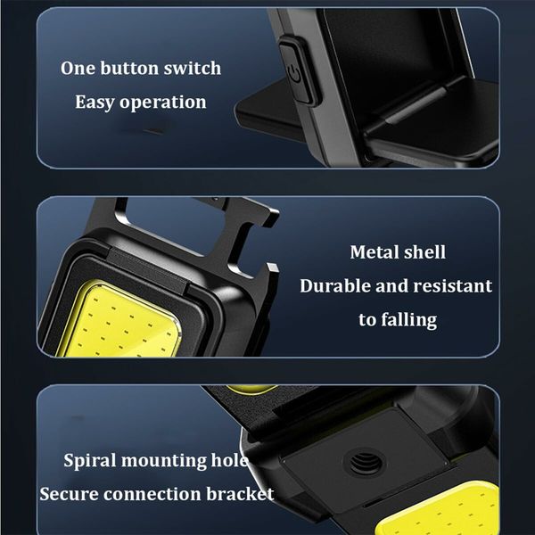 COB Small Flashlight Double Sided,1000 Lumens 4 Modes Mini Rechargeable Keychain Work Light,Portable Pocket Waterproof Flashlight with Folding Bracket Bottle Opener for Walking,Camping,Repairing