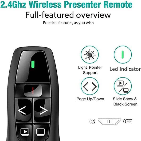 Presentation Clicker Pointer Wireless Presenter Remote Control, USB Presentation Remote PPT Clicker Slide Clicker Advancer for Mac/Win/Computer/Laptop