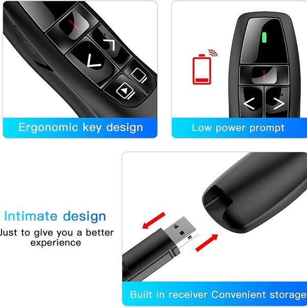 Presentation Clicker Pointer Wireless Presenter Remote Control, USB Presentation Remote PPT Clicker Slide Clicker Advancer for Mac/Win/Computer/Laptop