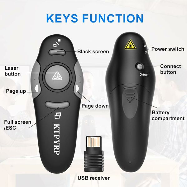 Presentation Clicker Pointer Wireless Presenter Remote Control, USB Presentation Remote PPT Clicker Slide Clicker Advancer for Mac/Win/Computer/Laptop