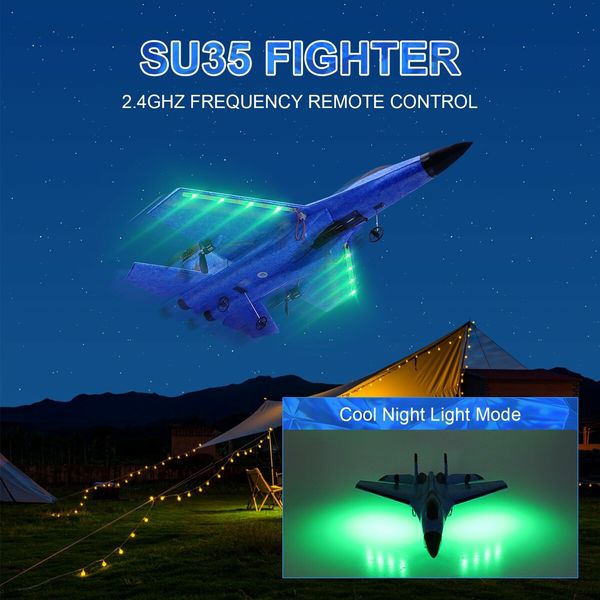 RC Plane 2CH Remote Control Plane SU35 RC Jet 2.4GHz RC Airplane RTF Easy to Fly Airplane Toys for Beginner,Kids,with Night Lights USB Charging (Blue)