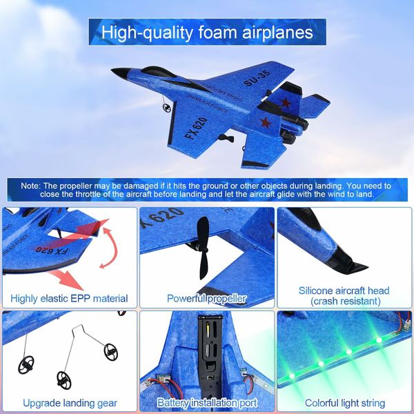 RC Plane 2CH Remote Control Plane SU35 RC Jet 2.4GHz RC Airplane RTF Easy to Fly Airplane Toys for Beginner,Kids,with Night Lights USB Charging (Blue)