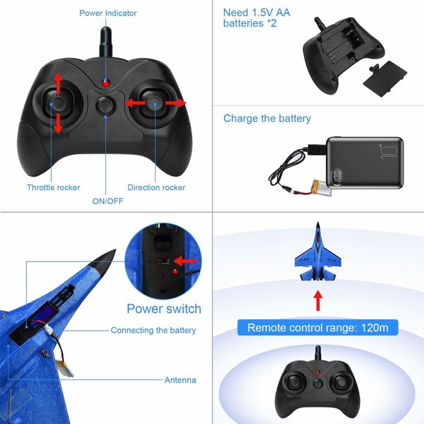 RC Plane 2CH Remote Control Plane SU35 RC Jet 2.4GHz RC Airplane RTF Easy to Fly Airplane Toys for Beginner,Kids,with Night Lights USB Charging (Blue)