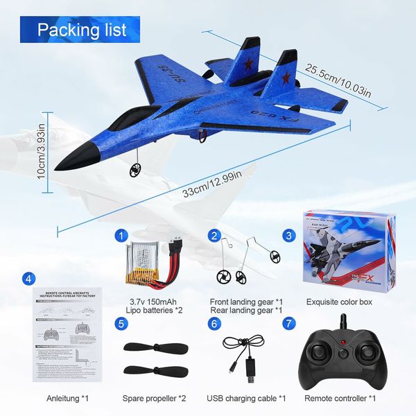 RC Plane 2CH Remote Control Plane SU35 RC Jet 2.4GHz RC Airplane RTF Easy to Fly Airplane Toys for Beginner,Kids,with Night Lights USB Charging (Blue)