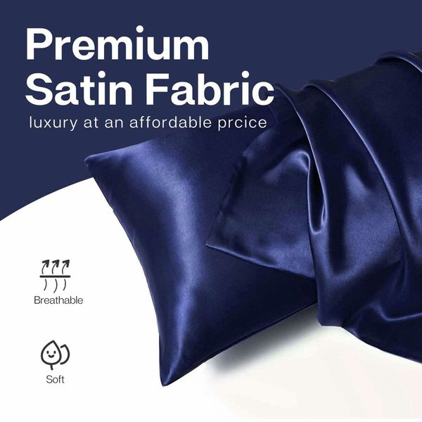 Satin Pillowcase Set of 2 Silk Pillow Cases for Hair and Skin Satin Pillow Covers 2 Pack with Envelope Closure (51*66cm Navy blue)