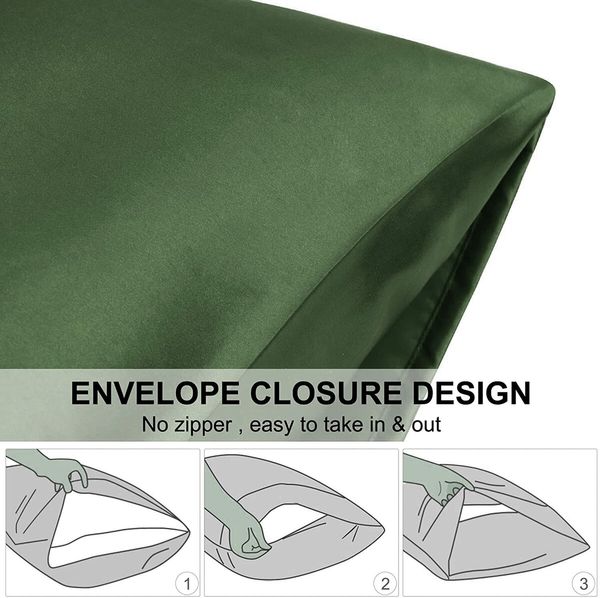 Satin Pillowcase Set of 2 Silk Pillow Cases for Hair and Skin Satin Pillow Covers 2 Pack with Envelope Closure (51*66cm Light Green)