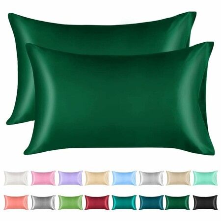 Satin Pillowcase Set of 2 Silk Pillow Cases for Hair and Skin Satin Pillow Covers 2 Pack with Envelope Closure (51*66cm Green)