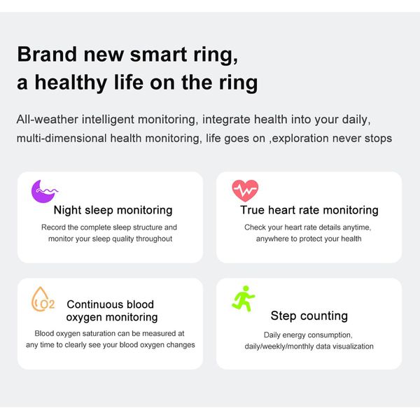 Smart Ring Fitness Tracker Ring for Women & Men Multi-Modes Fitness Tracker Rate Pedometer Sleep Monitoring Waterproof Bluetooth Connectivity Long Lasting Batteries (Gold Plating 1,US 12#)