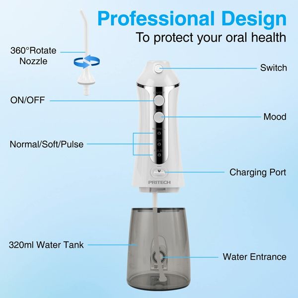 Water Flosser Cordless Teeth Cleaner  Oral Irrigator Dental Calculus RemoverBraces & Bridges Car Plaque Remover for