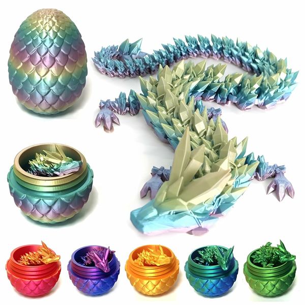 Easter Dragon Egg 3D Printed Dragon Egg Articulated Dragon Crystal Dragon with Dragon Fidget Dragon Egg Toy Executive Desk Toys Fidget Dragon Toys