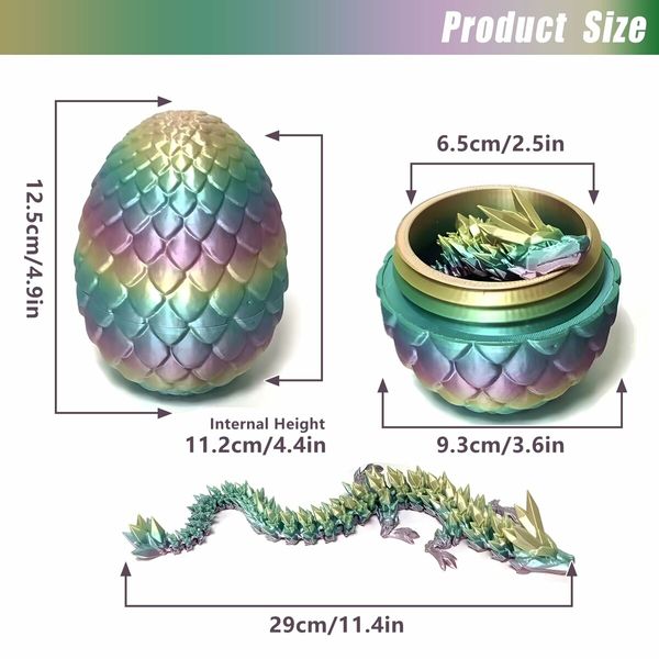 Easter Dragon Egg 3D Printed Dragon Egg Articulated Dragon Crystal Dragon with Dragon Fidget Dragon Egg Toy Executive Desk Toys Fidget Dragon Toys