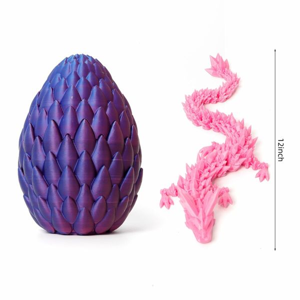 Dragon Egg,Red Mix Gold,Surprise Egg Toy with Flexible Dragon,3D Printed Gift,Articulated Dragon Egg Fidget Toy (Pink,12" Dragon )