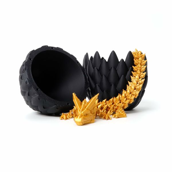 Dragon Egg,Red Mix Gold,Surprise Egg Toy with Flexible Dragon,3D Printed Gift,Articulated Dragon Egg Fidget Toy (Black and Gold,12" Dragon )