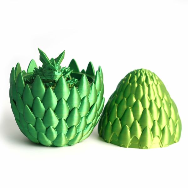 Dragon Egg,Red Mix Gold,Surprise Egg Toy with Flexible Dragon,3D Printed Gift,Articulated Dragon Egg Fidget Toy (Green and Yellow,12" Dragon )