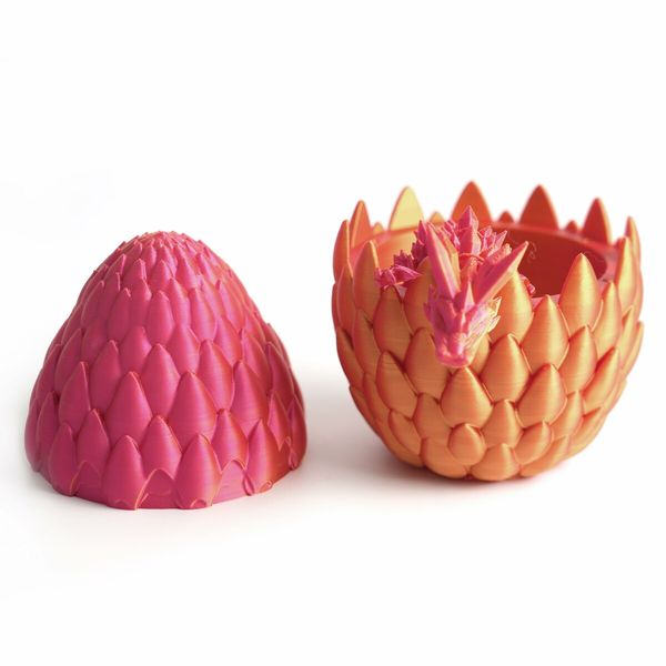 Dragon Egg,Red Mix Gold,Surprise Egg Toy with Flexible Dragon,3D Printed Gift,Articulated Dragon Egg Fidget Toy (Red and Gold,12" Dragon )