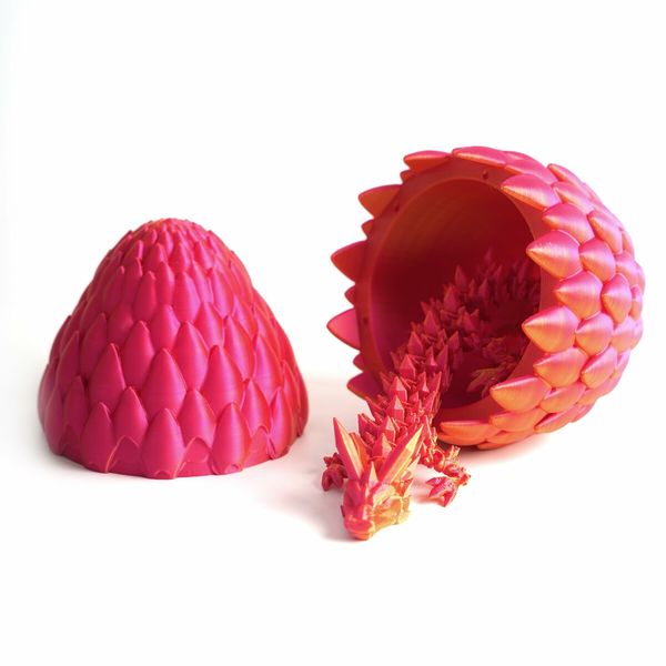 Dragon Egg,Red Mix Gold,Surprise Egg Toy with Flexible Dragon,3D Printed Gift,Articulated Dragon Egg Fidget Toy (Red and Gold,12" Dragon )