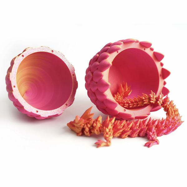 Dragon Egg,Red Mix Gold,Surprise Egg Toy with Flexible Dragon,3D Printed Gift,Articulated Dragon Egg Fidget Toy (Red and Gold,12" Dragon )