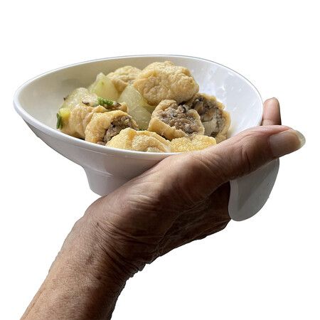 Small Scoop Plates for Elderly - Adaptive Plates with Handles, One Handed Adaptive Equipment, Disabled Products, Non Skid Melamine Bowls with Handles 17CM Milky White