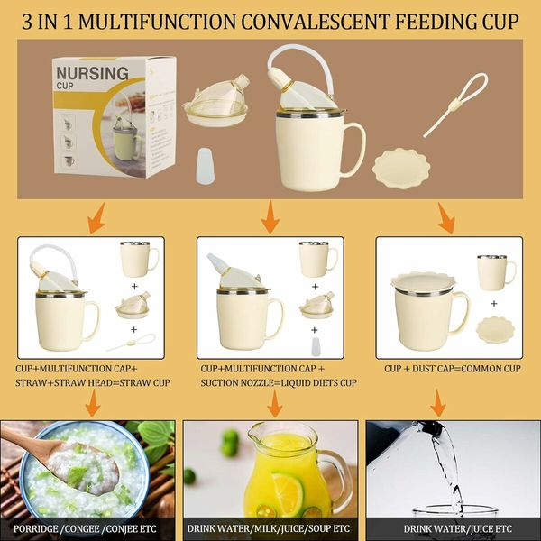 Convalescent Feeding Cup, Drinking Cup with Straw for Disabled Patient Drink Water Porridge Soup, Drinking Aids