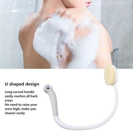 Curved Back Bath Brush for Elderly Frozen Shoulder, U Shape Shower Brush with Soft Bristles, Cleansing Scrubbe