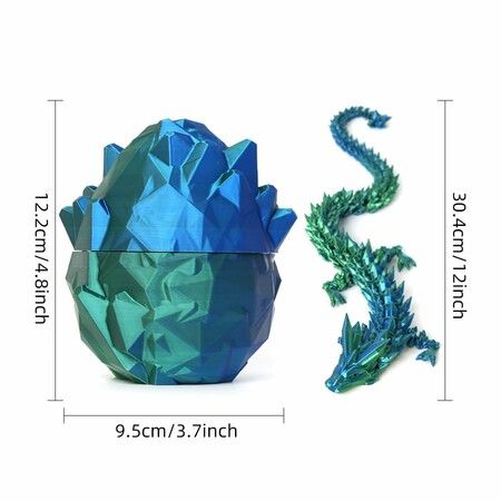 3D Printed Dragon in Egg,Full Articulated Crystal Dragon with Dragon Egg,Home Decor Executive Desk Toys,Office Decor(Blue And Green)