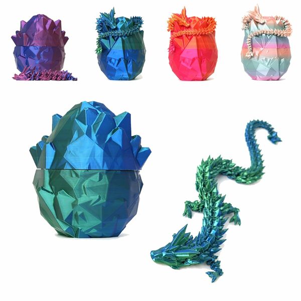 3D Printed Dragon in Egg,Full Articulated Crystal Dragon with Dragon Egg,Home Decor Executive Desk Toys,Office Decor(Blue And Green)